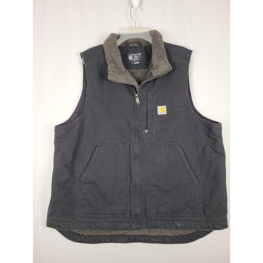 Carhartt Mens Loose Fit Sherpa-Lined Washed Duck Vest Black OV4277-M L